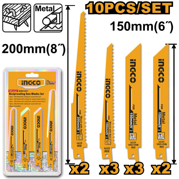 INGCO - Szablyafűrészlap készlet (10 db) (RSB1001) - agrotools