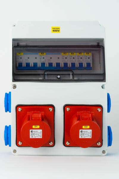 TP Electric - Szerelt ipari doboz 300x400mm, IP54, 2x5P16A+1x5P32A + 4x2P+F, gyorcsatlakozós aljzatokkal (3360-400-5271HH)