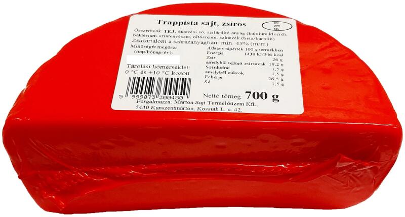 Márton Sajt Trappista Sajt Zsíros Felezett 700g (darab ár! )