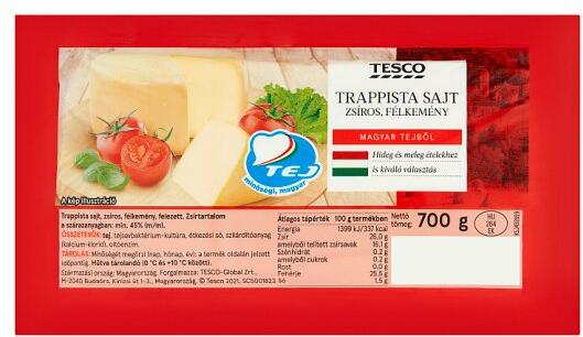 Tesco - zsíros, félkemény trappista sajt 700 g