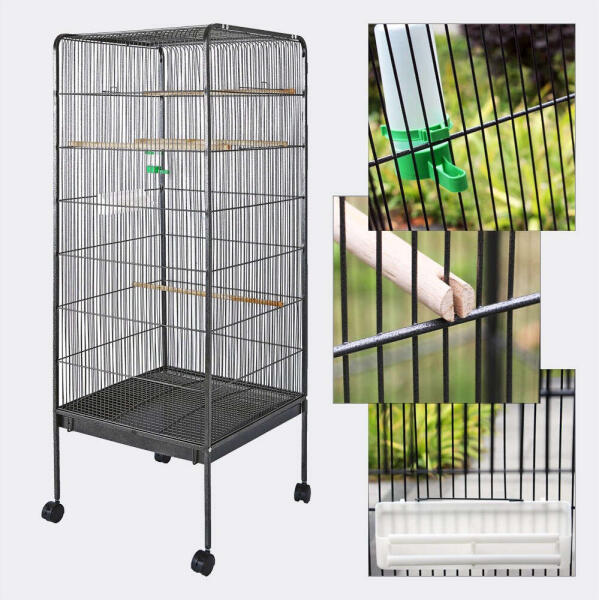 XL guruló madárkalitka 54x54x146 cm fekete porszórt acél 63272