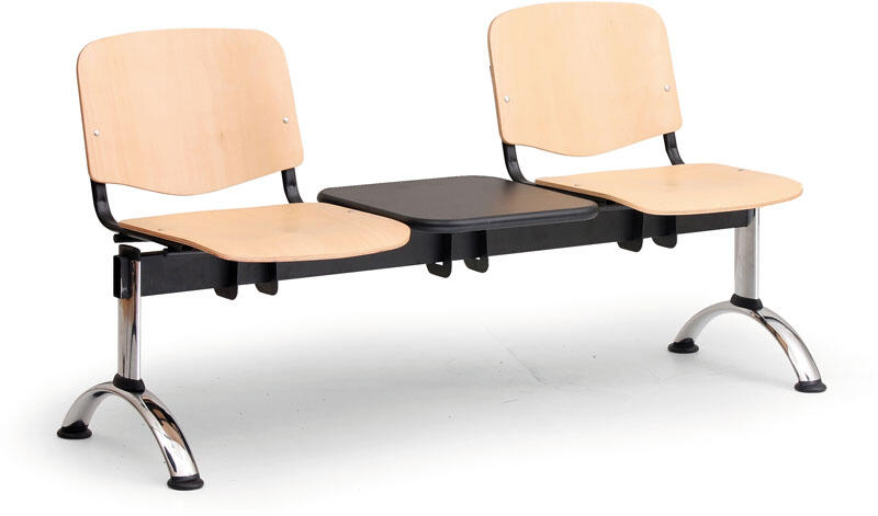 ISO II fa pad, 2 üléses + asztal - króm lábak, bükkfa