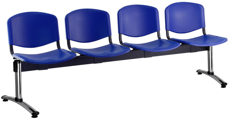 ISO műanyag pad, 4 üléses - króm lábak, kék