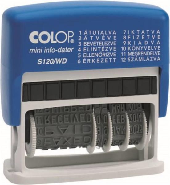 COLOP - Dátum- és szövegbélyegző, 12 féle szöveggel, COLOP S120/WD (IC1051254) (01051254/01113300)