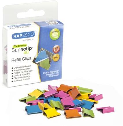 Rapesco - Utántöltő kapcsok, RAPESCO, Supaclip 40 vegyes színben (RC4050MC)