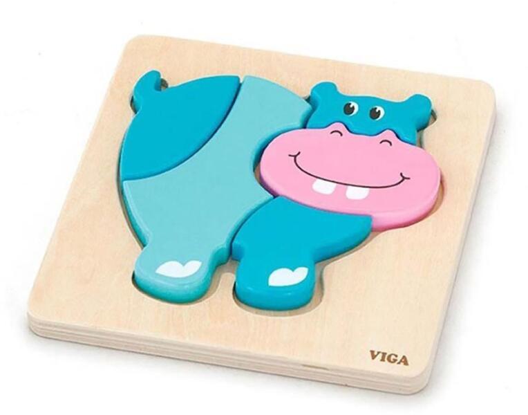 Viga Toys - Fa képes kirakó puzzle Viga Víziló - lubeka