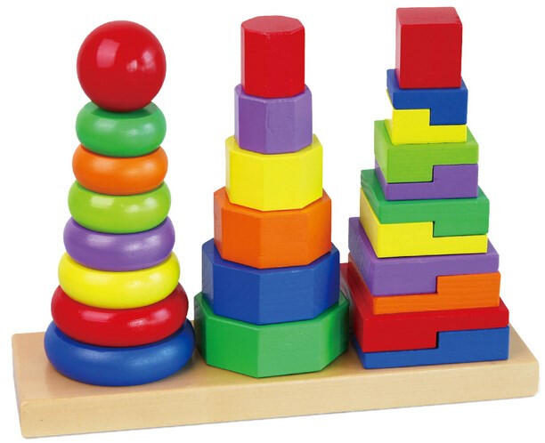 Viga Toys - Fából készült színes piramisok gyermekeknek Viga - babacokmok