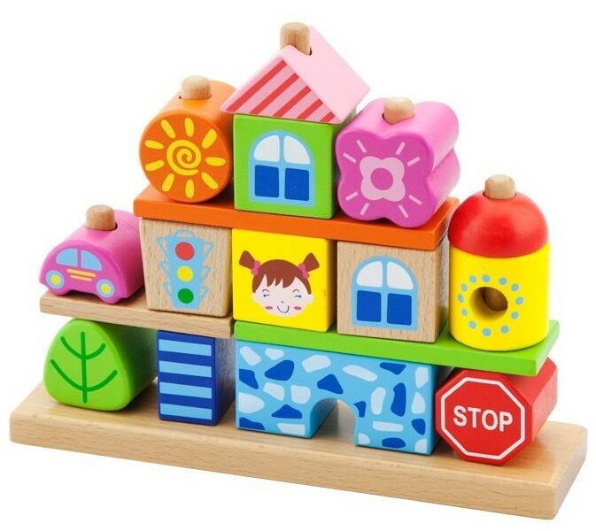 Viga Toys - Montessori kirakó 5 rudas - autó, ház, város (3458)