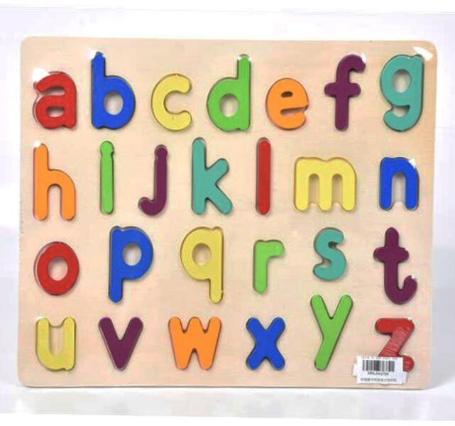 Magic Toys - ABC írott kisbetűs formaillesztő színes fa puzzle 26db-os szett (MKL543704)