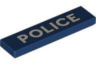 LEGO® - 2431pb660c63 - LEGO sötétkék csempe 1 x 4 méretű, fehér 'POLICE' felirattal, fekete körvonallal (2431pb660c63)