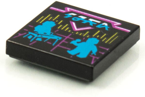 LEGO® - 3068bpb1614c11 - LEGO fekete csempe 2 x 2 méretű, kék énekes és zongorista mintával (3068bpb1614c11)