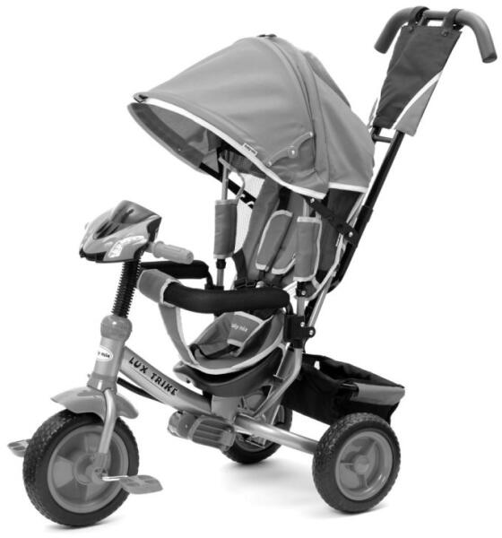 Baby Mix - szülőkaros tricikli biztonsági övvel és LED-es lámpával - Szürke