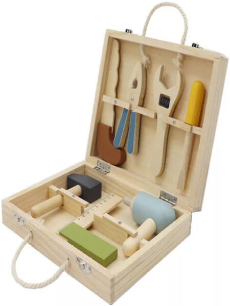 PRC - Szerszámkészlet fadobozban - 7db-os, pasztell színekkel