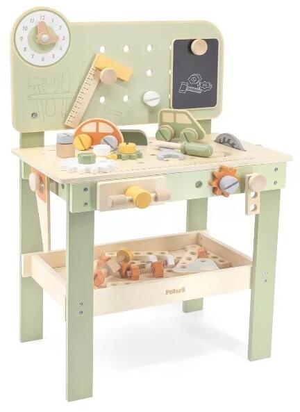 Viga Toys - Fa játék munkapad órával - Polarb pasztel zöld (8855-B)