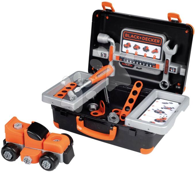 Smoby - Szerszámos koffer Bricolo Box Black&Decker Smoby szerelhető kisautóval és 39 kiegészítővel (SM360904)