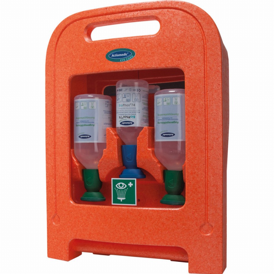 NORDIK - Actiomedic EYE CARE Medi2Protect I szemkimosó állomás 2 x 500 ml 0.9% nátrium-klorid oldattal + 1 x 250 ml BioPhos74 oldattal