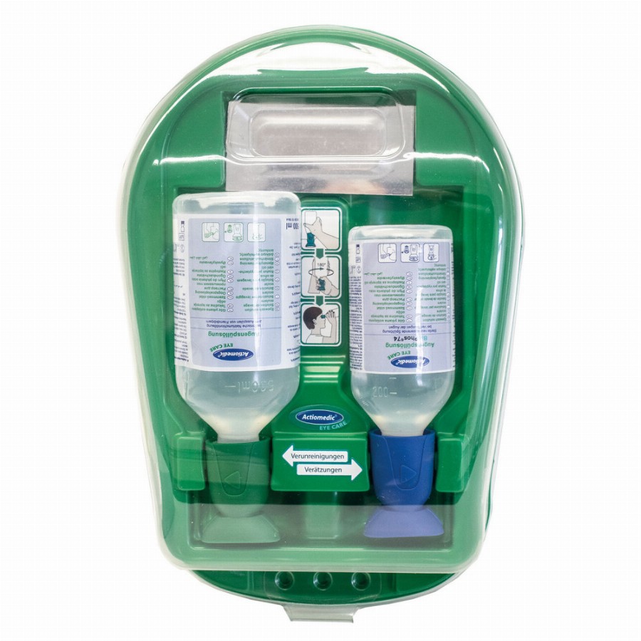 NORDIK - Actiomedic EYE CARE Medidrop II Design szemkimosó állomás 1 x 500 ml 0.9% nátrium-klorid oldattal + 1 x 250 ml BioPhos74 foszfát-puffer oldattal