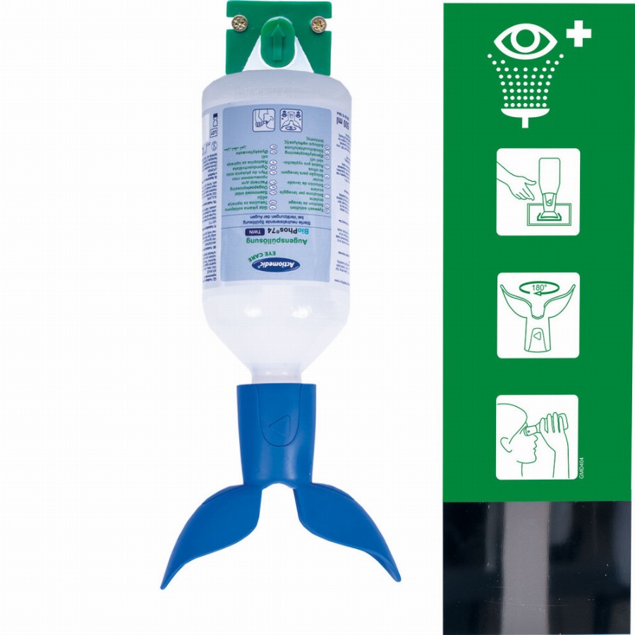 NORDIK - Actiomedic EYE CARE TWIN Single I fali szemkimosó állomás 500 ml TWIN 0.9% nátrium-klorid oldattal