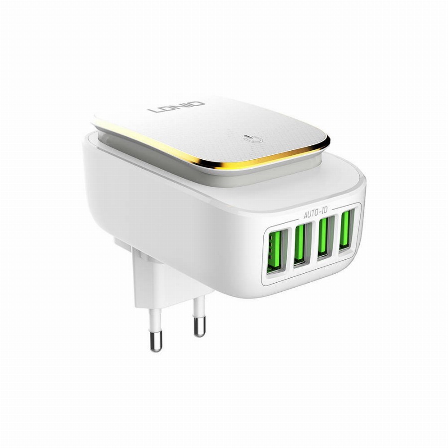 LDNIO - A4405 4USB hálózati töltő + USB-C kábel led világítással