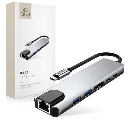 Tech-Protect - HB01 HUB adapter 5in1 type-C + USB3.0 + HDMI 4K 60HZ + PD100W - Szürke
